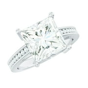 ROSEC JEWELS Princess Cut Moissanite Solitaire Engagement Ring - 8 mm - 3 ct - D-VS1 Certified, 925 Sterling Silver, US 4.00