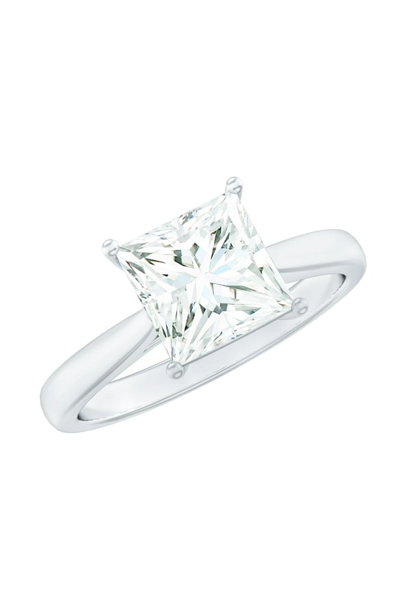 Princess Cut Moissanite Solitaire Engagement Ring for Women (2 Ct, 7 mm, D-VS1 Grade), 10K White Gold, US 7.00