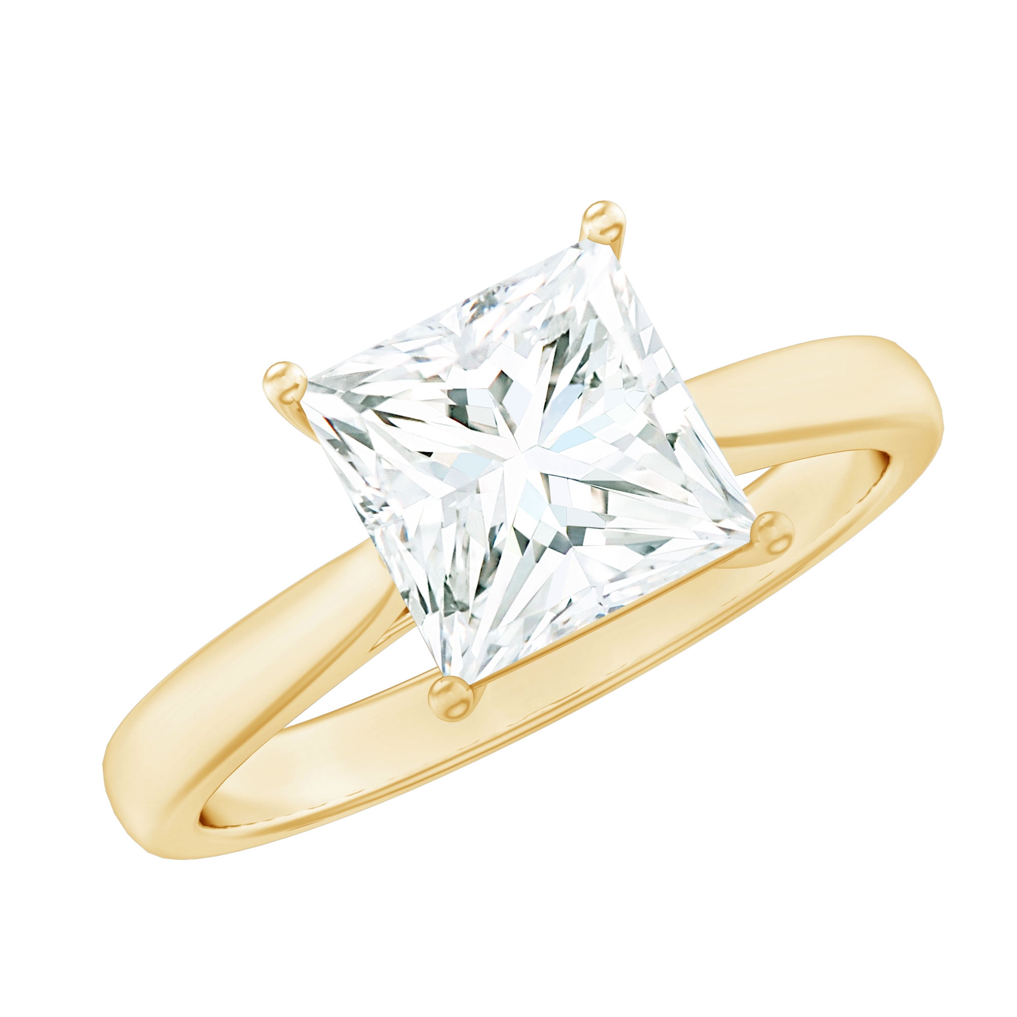 Rosec Jewels Princess Cut Moissanite Solitaire Engagement Ring for Women (2 Ct, 7 mm, D-VS1 Grade), 10K Yellow Gold, US 6.00