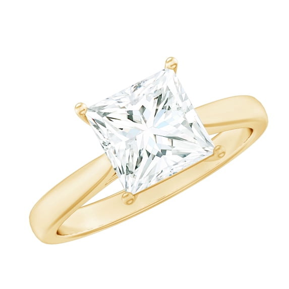 Rosec Jewels Princess Cut Moissanite Solitaire Engagement Ring for Women (2 Ct, 7 mm, D-VS1 Grade), 10K Yellow Gold, US 7.50