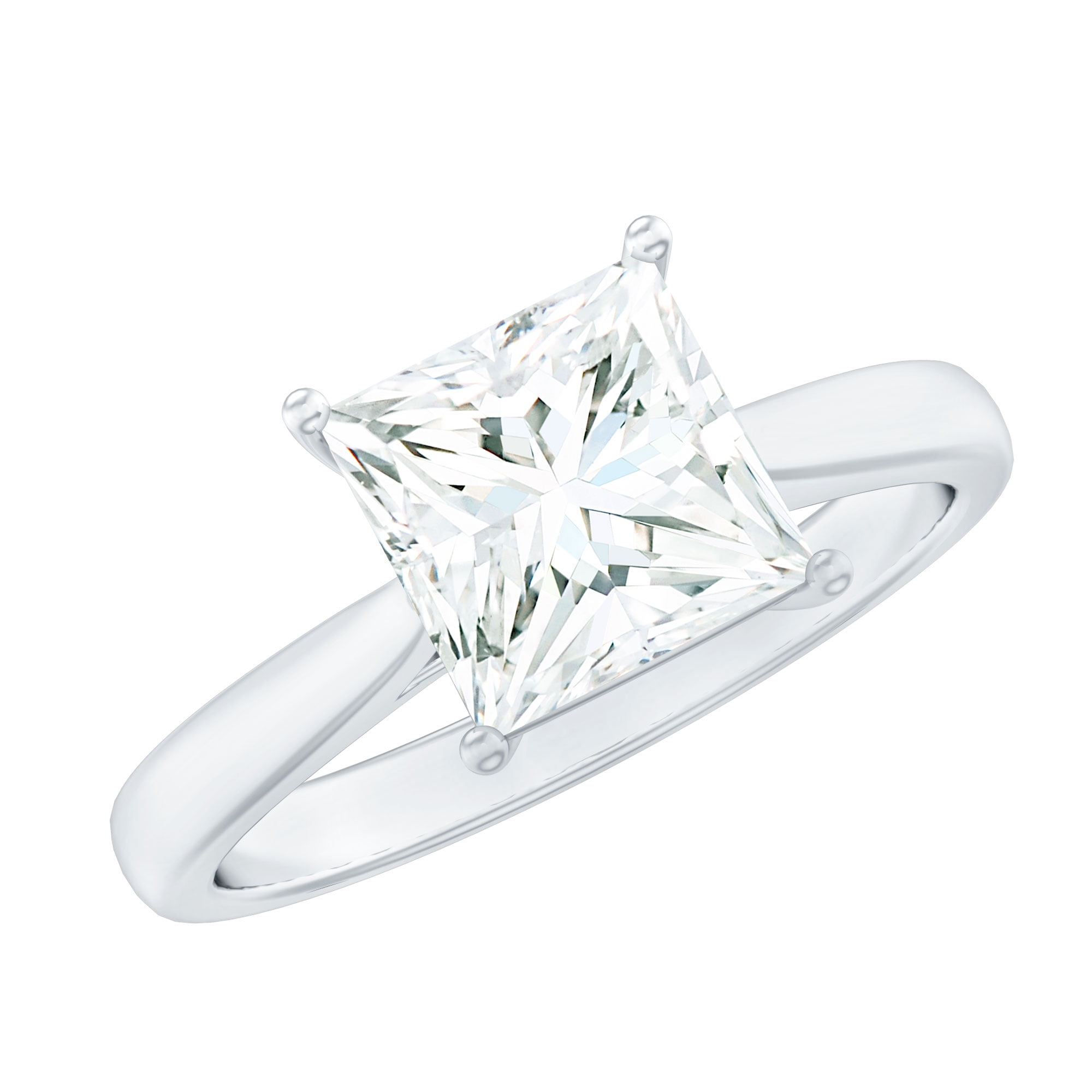 Rosec Jewels Princess Cut Moissanite Solitaire Engagement Ring for Women (2 Ct, 7 mm, D-VS1 Grade), 14K White Gold, US 11.50