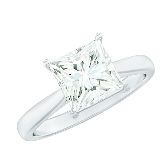 Rosec JewelsPrincess Cut Moissanite Solitaire Engagement Ring for Women (2 Ct, 7 mm, D-VS1 Grade), 14K White Gold, US 8.50