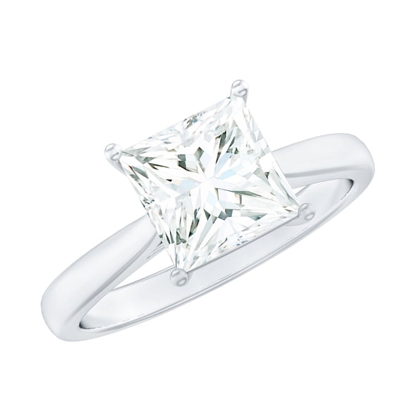 Rosec Jewels Princess Cut Moissanite Solitaire Engagement Ring for Women (2 Ct, 7 mm, D-VS1 Grade), 18K White Gold, US 11.00