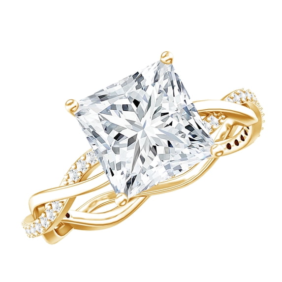 Rosec Jewels Princess Cut Moissanite Solitaire Engagement Ring with Hidden Halo - 8 mm - 3 Ct, 10K Yellow Gold, US 3.50