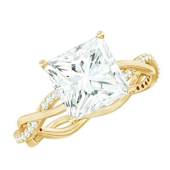 Rosec Jewels Princess Cut Moissanite Solitaire Engagement Ring with Hidden Halo - 8 mm - 3 Ct, 14K Yellow Gold, US 10.00