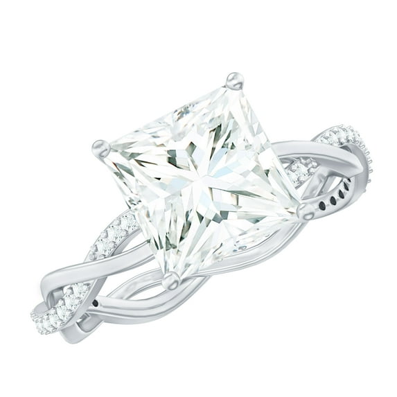 Rosec Jewels Princess Cut Moissanite Solitaire Engagement Ring with Hidden Halo - 8 mm - 3 Ct, 925 Sterling Silver, US 4.00