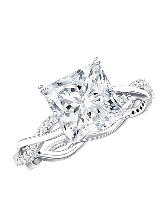 3 Carat Princess Cut Moissanite Square Engagement Ring Silver - D-Vs1 Quality, US 6.00