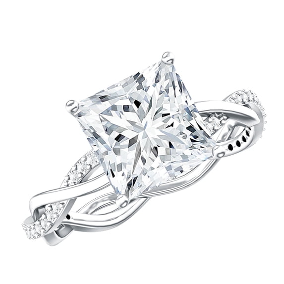 Rosec Jewels Princess Cut Moissanite Solitaire Engagement Ring with Hidden Halo - 8 mm - 3 Ct, 925 Sterling Silver, US 7.50