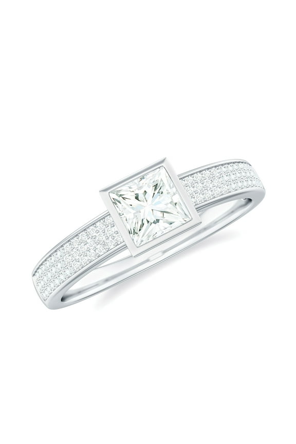 Princess Cut Moissanite Solitaire Engagement Ring with Side Stones (5 mm, D-VS1 Quality), 925 Sterling Silver, US 4.00