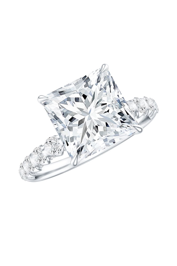 3.95 Ct Princess Cut Moissanite Solitaire Engagement Ring with Side Stones (8 mm, D-VS1 Quality) - with Jewelry Box, 925 Sterling Silver, US 9.00