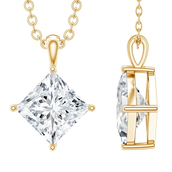 Rosec jewels Princess Cut Moissanite Solitaire Pendant (8 mm, 3 CT, D-VS1 Quality), 18K Yellow Gold