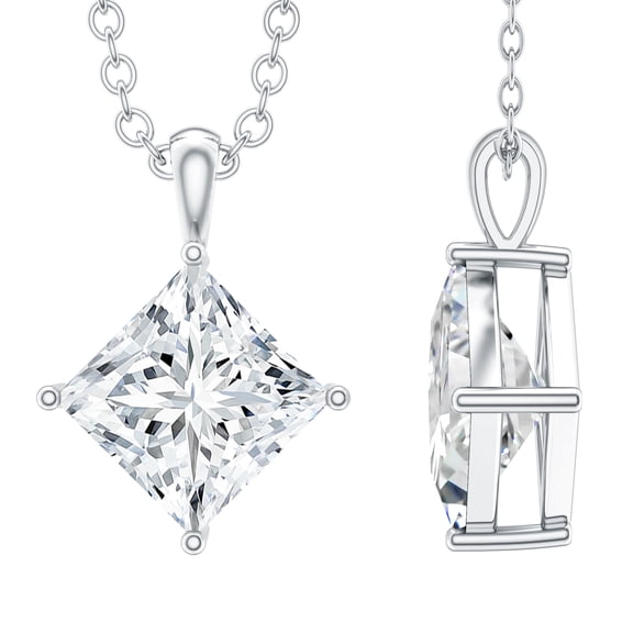 Rosec Jewels Moissanite Solitaire Pendant Necklace for Women - 3 Carat - 8 mm Princess Cut - D-VS1 Quality - Ready to Gift, 925 Sterling Silver