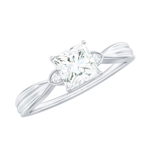 Rosec Jewels Certified Moissanite Promise Ring - 5 mm Princess Cut Moissanite Ring - D-VS1 Quality, 14K White Gold, US 3.00