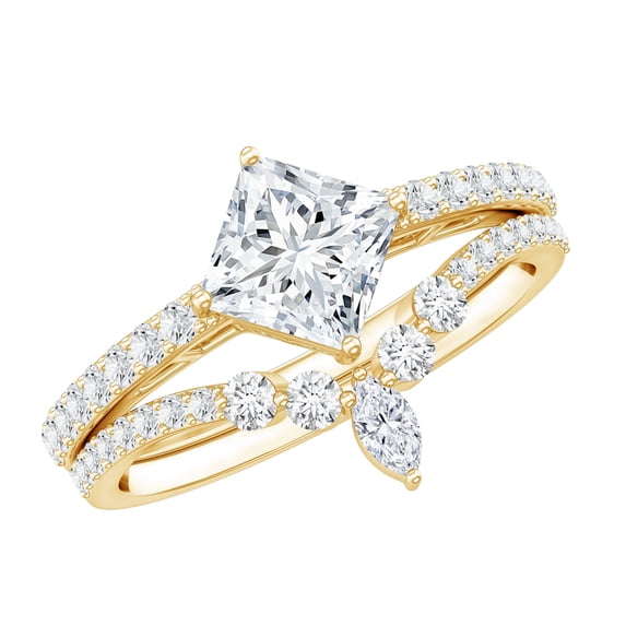 Rosec Jewels Certified Moissanite Wedding Ring Set of 2 - D-VS1 Quality - 1 Carat Engagement Ring with Enhancer, 18K Yellow Gold, US 9.00