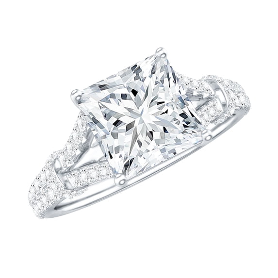 Rosec Jewels Princess Cut Moissanite Split Shank Engagement Ring 2 Ct - 7 mm - D-VS1 Grade, 10K White Gold, US 4.50