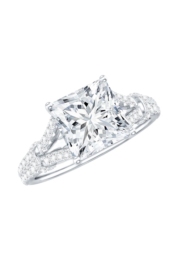 Princess Cut Moissanite Split Shank Engagement Ring 2 Ct - 7 mm - D-VS1 Grade, 925 Sterling Silver, US 4.00