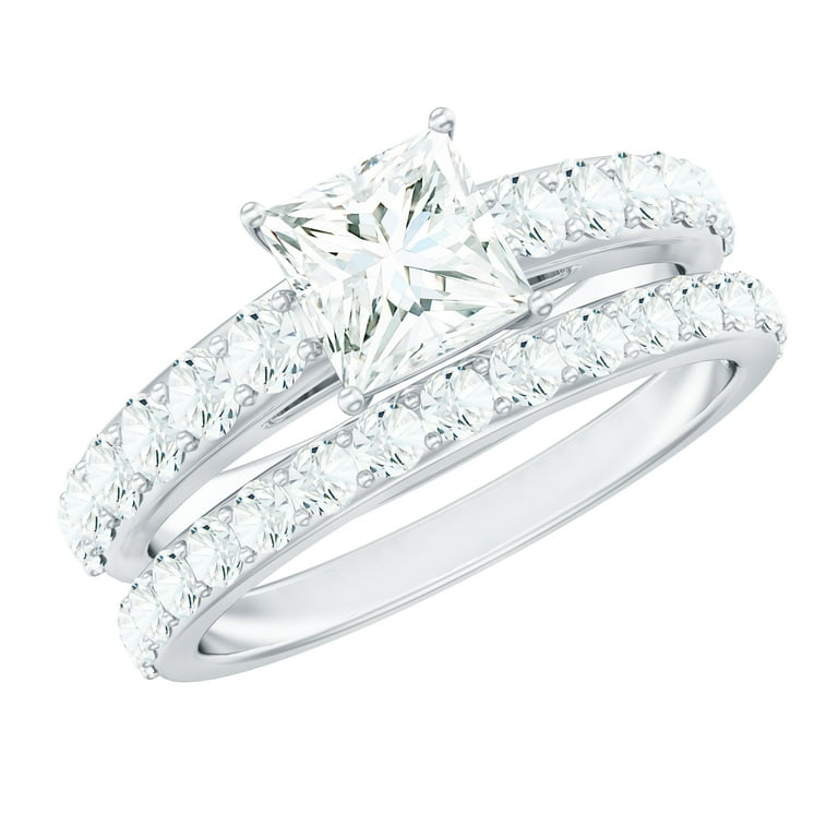 Princess Cut Moissanite Wedding Ring Set for Women mm D-VS1