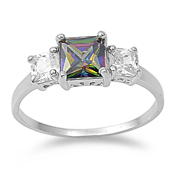 Princess Cut Mystic Simulated Topaz Cubic Zirconia Ring Sterling Silver Size 10