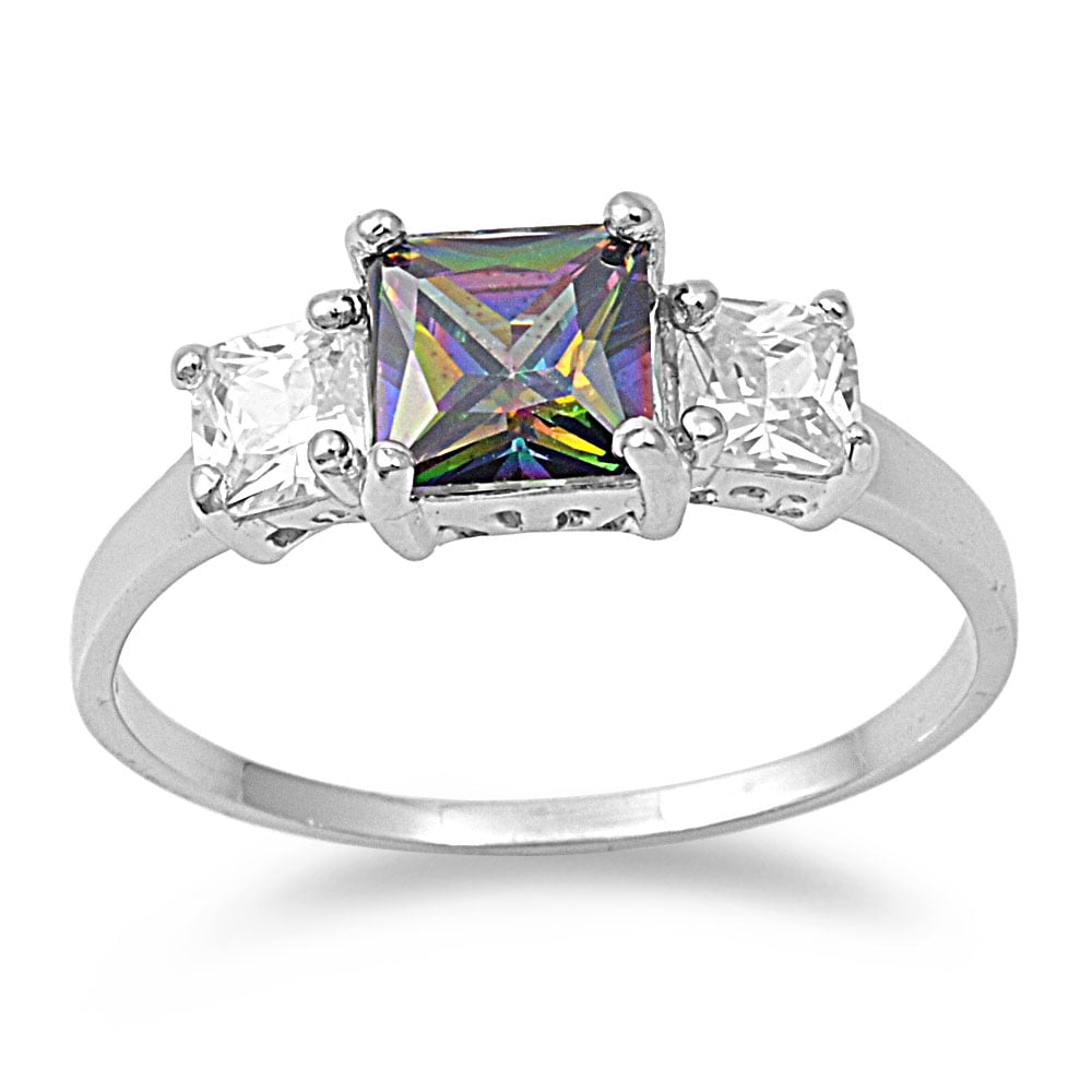 Princess Cut Mystic Simulated Topaz Cubic Zirconia Ring Sterling