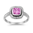 thumbnail image 1 of Princess Cut Oxidized Design Pink CZ Ring 925 Sterling Silver Size 12, 1 of 6