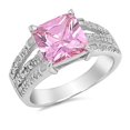 thumbnail image 1 of Princess Cut Pink And Clear Cubic Zirconia Ring Sterling Silver 925, 1 of 3