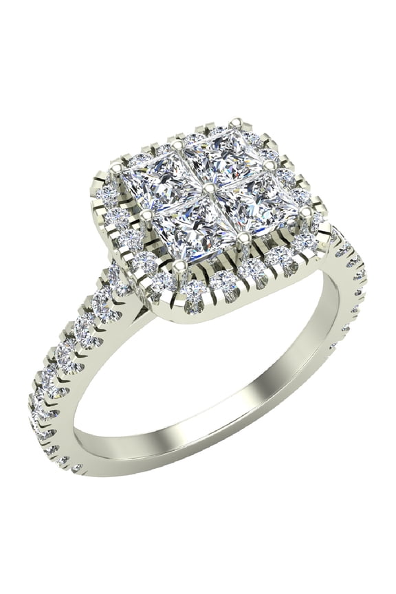 Princess Cut Quad Accented Diamond Wedding Ring Set Cathedral Shank 1.40 carat total weight 14K White Gold