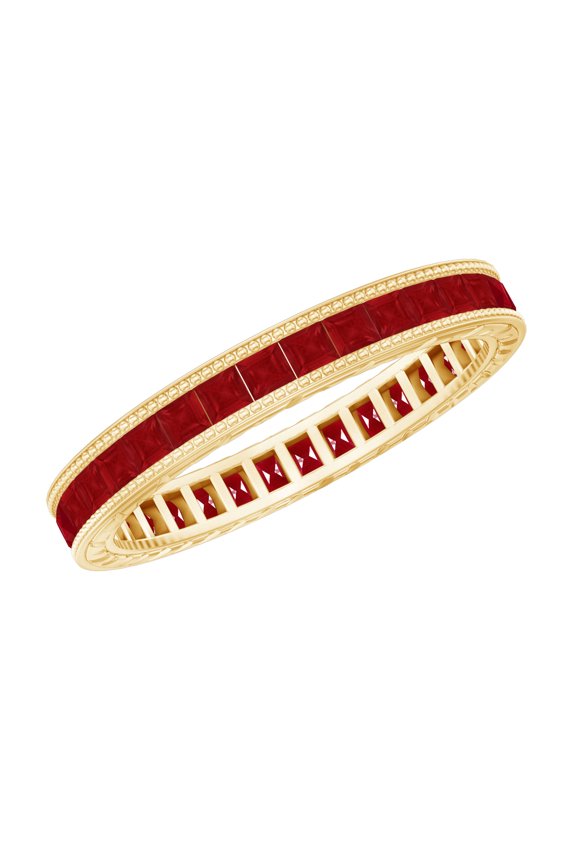 Princess Cut Ruby Eternity Ring for Women - AAA Quality Ruby Stackable Ring - July Birthstone Ring - Jewelry Box Included, 14K Yellow Gold, US 6.00