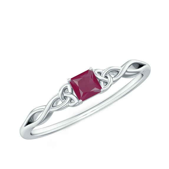 Rosec Jewels Real Ruby Promise Ring for Women - Celtic Knot Ring - AAA Grade 4 mm Princess Cut Ring - Ready to Gift for Valentines Day, 10K White Gold, US 7.00