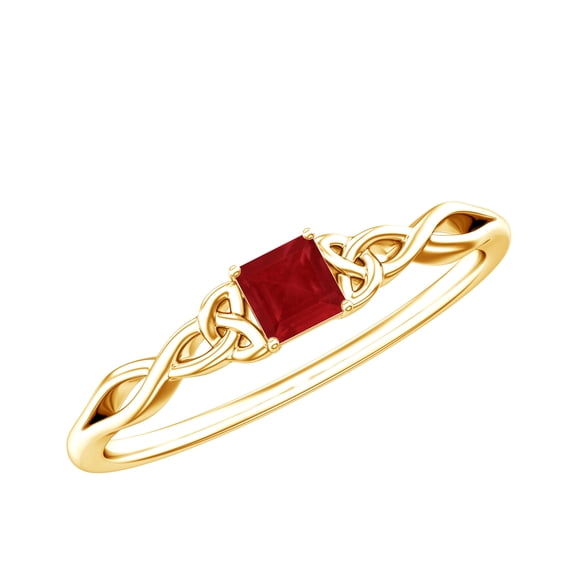 Rosec Jewels Real Princess Cut Ruby Promise Ring for Women - Celtic Knot Ring - AAA Quality - Ready to Gift with Jewelry Box, 18K Yellow Gold, US 8.50
