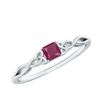 Rosec Jewels Real Ruby Promise Ring for Women - Celtic Knot Ring - AAA Grade 4 mm Princess Cut Ring - Ready to Gift for Valentines Day, 925 Sterling Silver, US 4.00