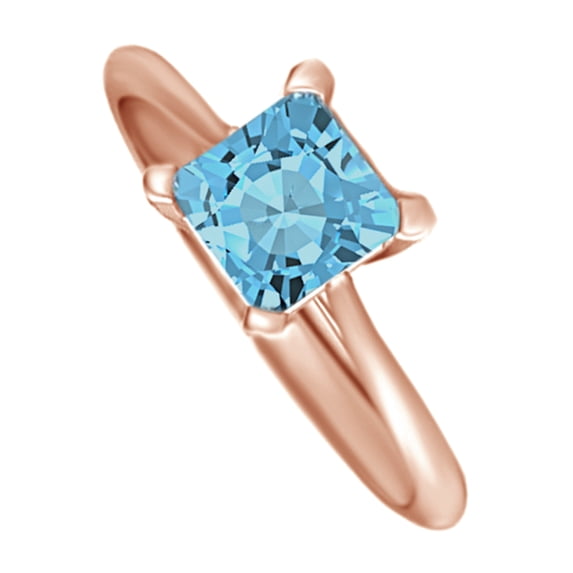 AFFY Princess Cut Simulated Aquamarine Solitaire Ring in 10k Rose Gold ( 1.5 Cttw )