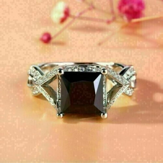 Princess Cut Simulated Black Diamond Wedding Band Ring In 14k White Gold Plated