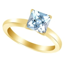 Princess-Cut Simulated Blue Aquamarine March Birthstone Solitaire Ring In 14K Yellow Gold Over Sterling Silver (0.25 Cttw)