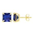 thumbnail image 1 of Princess Cut Simulated Blue Sapphire Solitaire Stud Earrings In 10K Solid Yellow Gold, 1 of 1