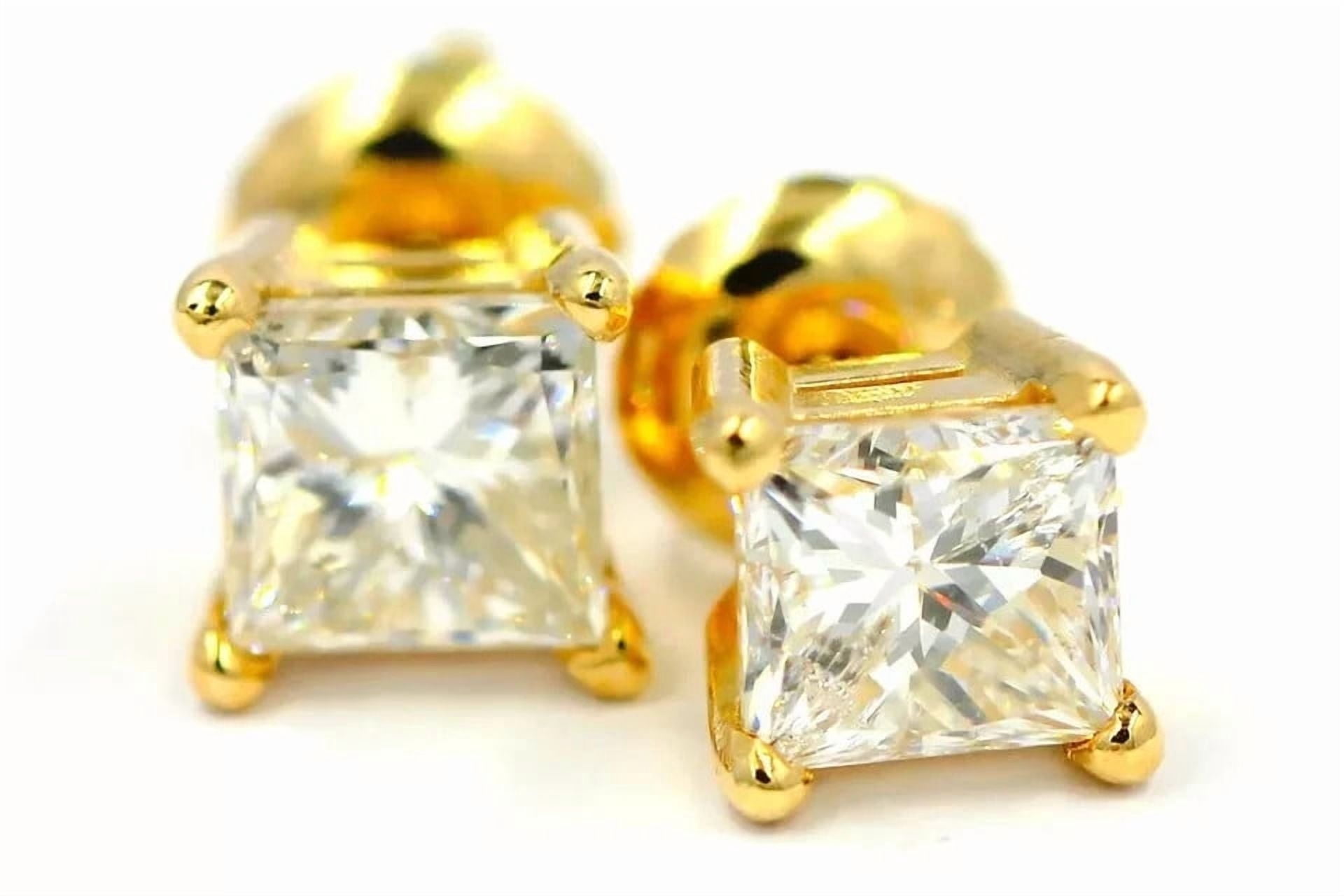 Radiant Jewelry Princess Cut Solitaire Stud Screw-Back Clear, Simulated Diamond CZ Beauty, Love Earrings, Sterling Silver, 2 ct. t.w.