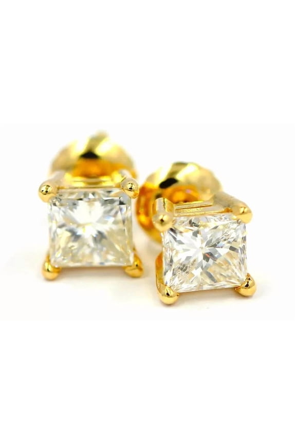 Princess Cut Solitaire Stud Screw-Back Clear, Simulated Diamond CZ Beauty, Love Earrings, Sterling Silver, 2 ct. t.w.