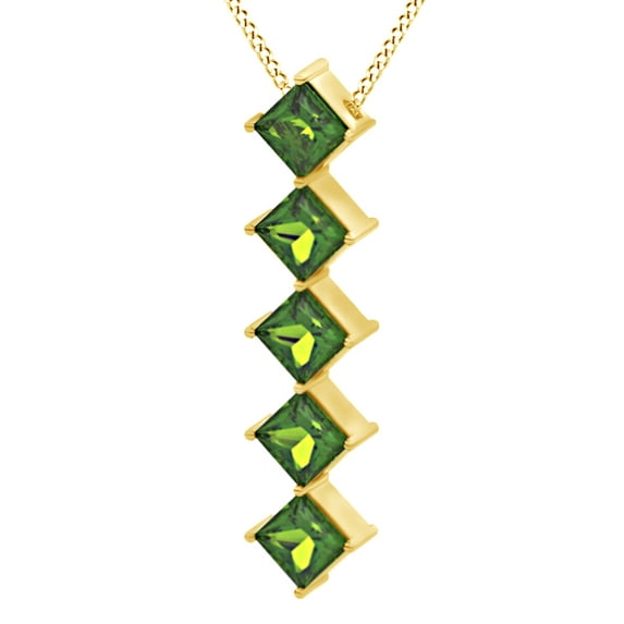 AFFY Princess Cut Simulated Green Peridot Journey Pendant Necklace In 14K Solid Yellow Gold (0.5 Ct) By Jewel Zone