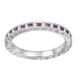 thumbnail image 1 of AFFY Princess Cut Simulated Pink Ruby & Natural Diamond Anniversary Band Ring In 14K Solid White Gold, Size-8, 1 of 1