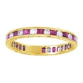 thumbnail image 1 of AFFY Princess Cut Simulated Pink Ruby With Natural Diamond Eternity Band Ring In 14K Yellow Gold, 1 of 1