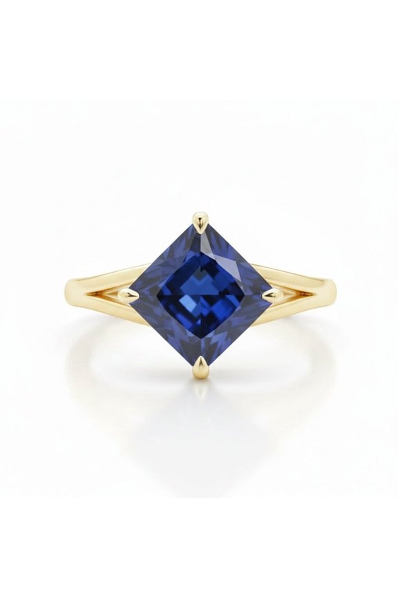 Princess Cut Solitaire Blue Sappire Engagement Ring Split Band Ring Anniversary Gift for Her Stackable Promise Ring Sapphire September Birthstone Ring