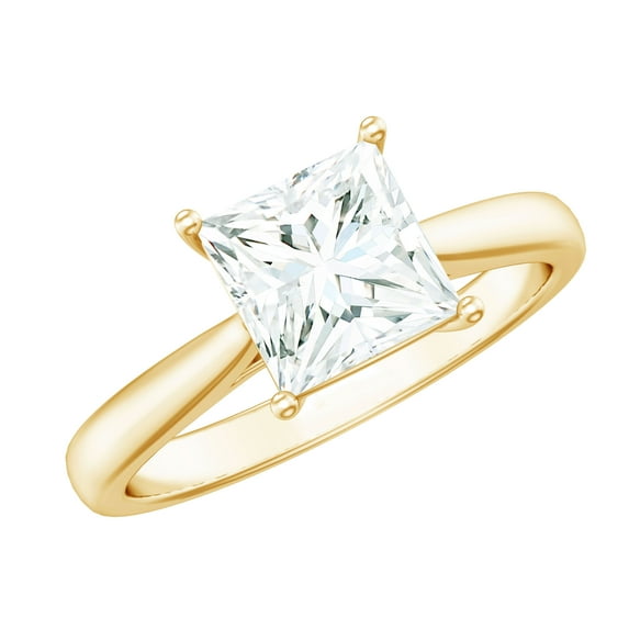 Rosec Jewels Certified Moissanite Princess Cut Engagement Ring 3 Ct - 8 mm Moissanite Solitaire Ring - D-VS1 Quality, 10K Yellow Gold, US 6.50