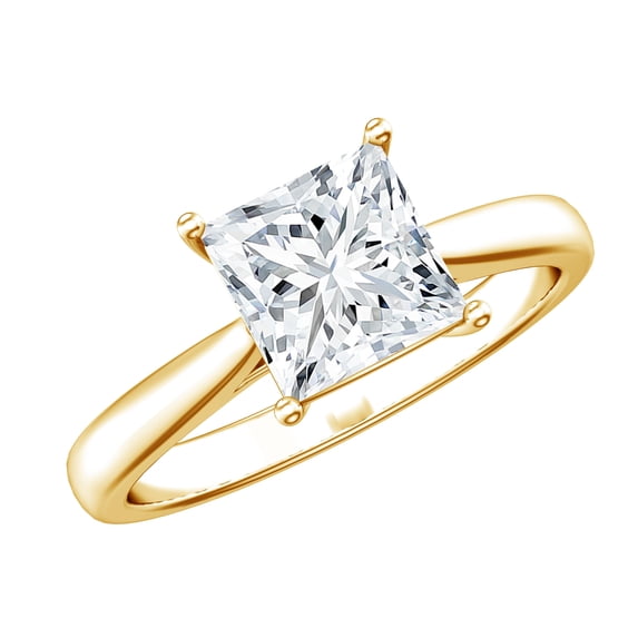 Rosec Jewels Certified Moissanite Princess Cut Engagement Ring 3 Ct - 8 mm Moissanite Solitaire Ring - D-VS1 Quality, 18K Yellow Gold, US 6.00