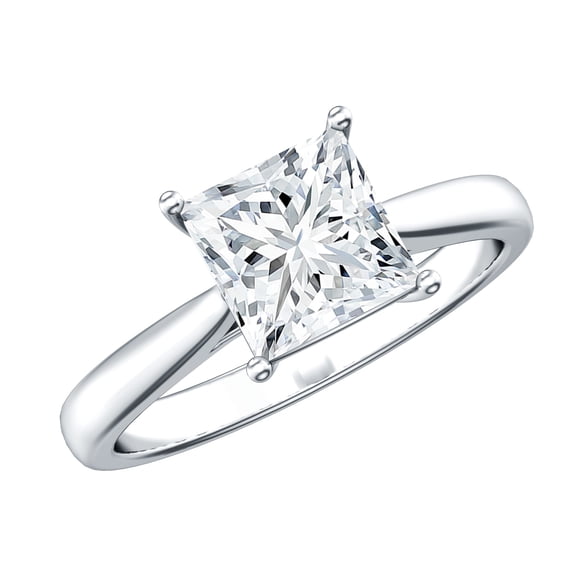 Rosec Jewels Certified Moissanite Princess Cut Engagement Ring 3 Ct - 8 mm Moissanite Solitaire Ring - D-VS1 Quality, 925 Sterling Silver, US 4.00