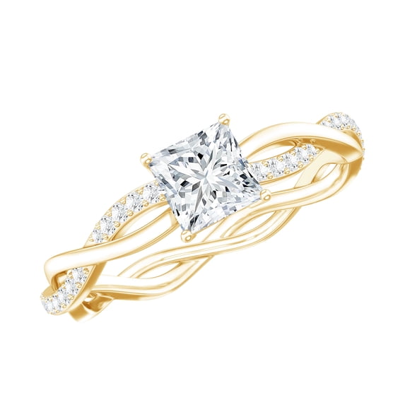 Rosec Jewels Princess Cut Moissanite Promise Ring - Braided Ring for Women (5 mm, D-VS1 Quality Certified), 10K Yellow Gold, US 9.50