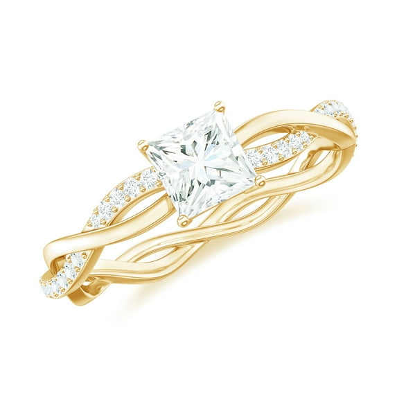 Rosec Jewels Princess Cut Moissanite Promise Ring - Braided Ring for Women (5 mm, D-VS1 Quality Certified), 18K Yellow Gold, US 9.00
