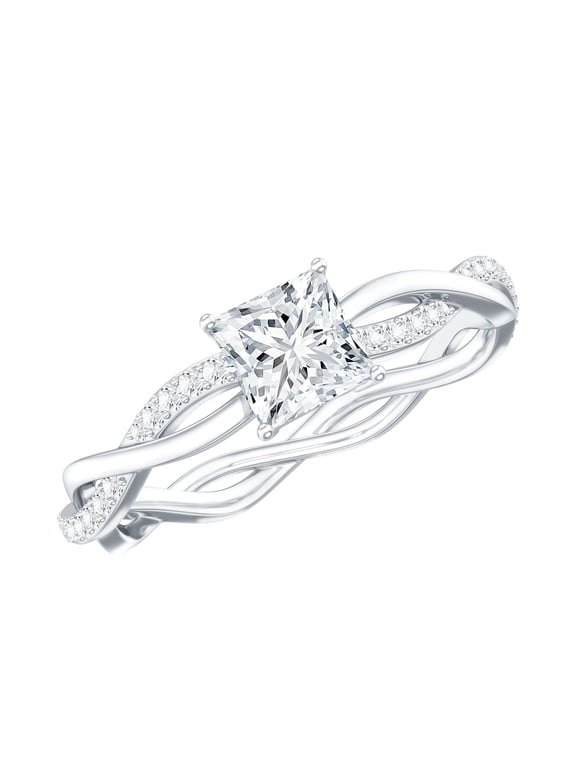 Princess Cut Moissanite Promise Ring - Braided Ring for Women (5 mm, D-VS1 Quality Certified), 925 Sterling Silver, US 4.00