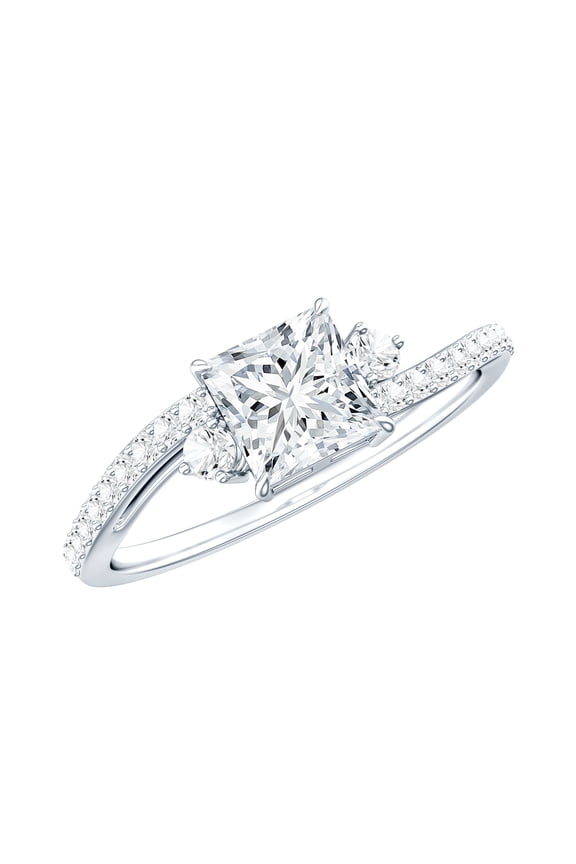 Princess Cut Solitaire Moissanite Ring, Bypass Engagement with Side Stones (5 mm), 10K White Gold, US 5.00