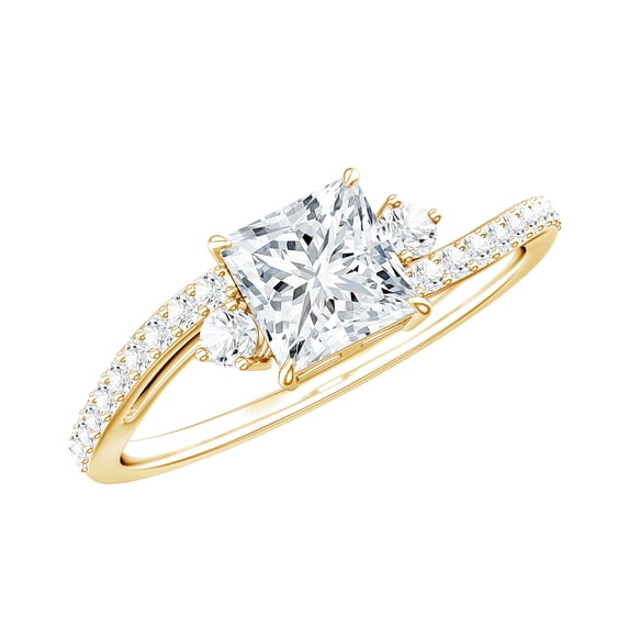 Rosec Jewels Princess Cut Solitaire Moissanite Ring, Bypass Engagement with Side Stones (5 mm), 10K Yellow Gold, US 9.50