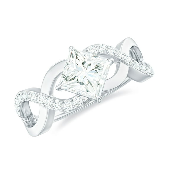 Rosec Jewels Certified Moissanite Princess Cut Engagement Ring 1 Carat - Designer Ring for Women - 6 mm - D-VS1 Quality, 10K White Gold, US 4.50