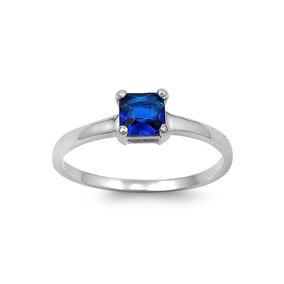 Princess Cut Solitaire Simulated Sapphire Cubic Zirconia Ring Sterling Silver 925